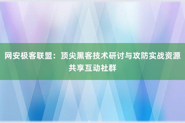 网安极客联盟：顶尖黑客技术研讨与攻防实战资源共享互动社群