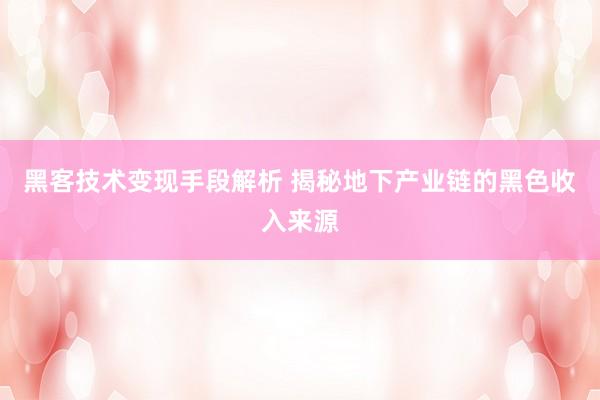 黑客技术变现手段解析 揭秘地下产业链的黑色收入来源