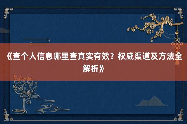 《查个人信息哪里查真实有效？权威渠道及方法全解析》