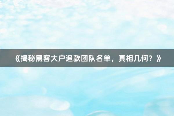 《揭秘黑客大户追款团队名单，真相几何？》
